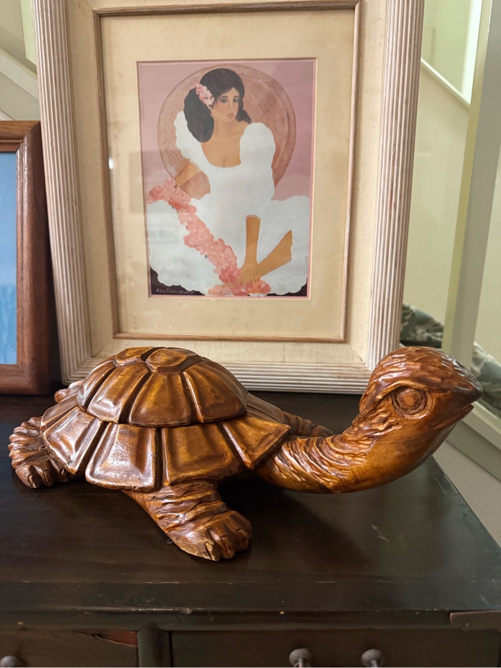 Vintage Wooden Turtle Cigarette/ Trinket Box